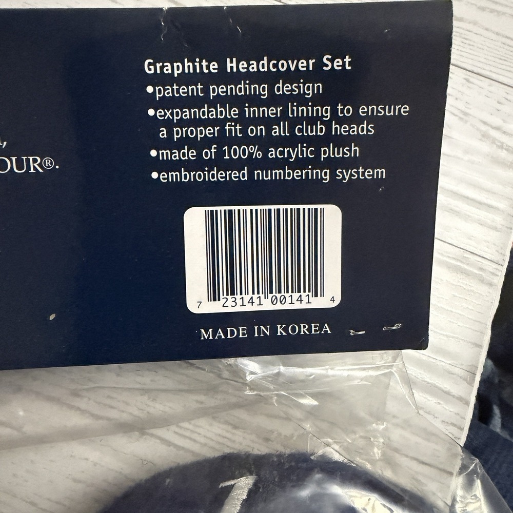 PGA New Golf Graphite Headcover Set‎ Of 3 Navy Blue Black Long Sock Embroidered - Picture 5 of 7